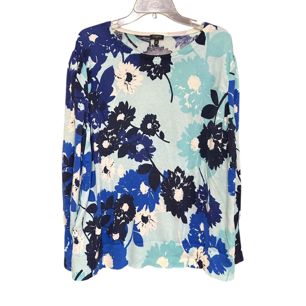 Talbots Blue Floral Long Sleeve Sweater 3X Lightweight